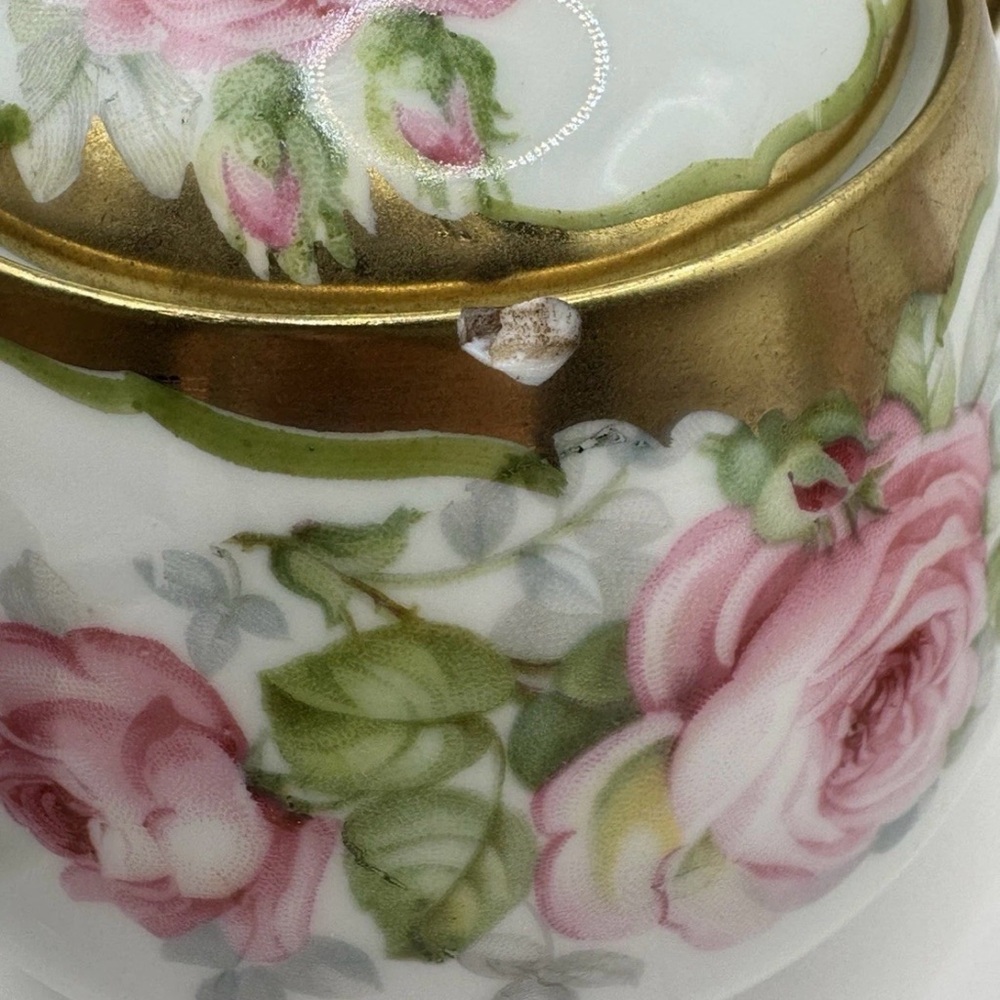 Vintage Bavaria J&C Porcelain Sugar Bowl & Creamer Set Pink Roses Gold Trim #117 - Picture 6 of 10
